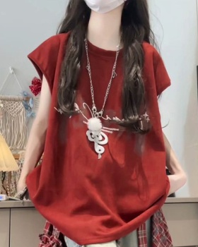 Summer unique T-shirt short sleeve red tops for women