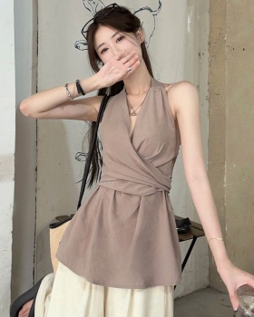 Halter strapless shirt pinched waist summer tops