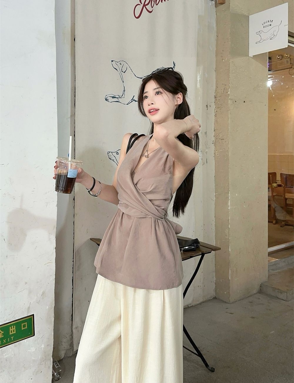 Halter strapless shirt pinched waist summer tops