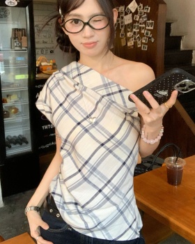 Short sleeve plaid T-shirt irregular vest for women