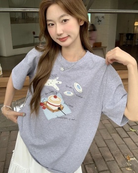 Short sleeve large yard printing loose T-shirt for women