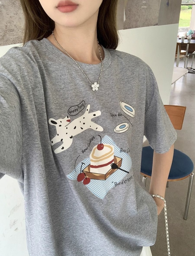 Short sleeve large yard printing loose T-shirt for women