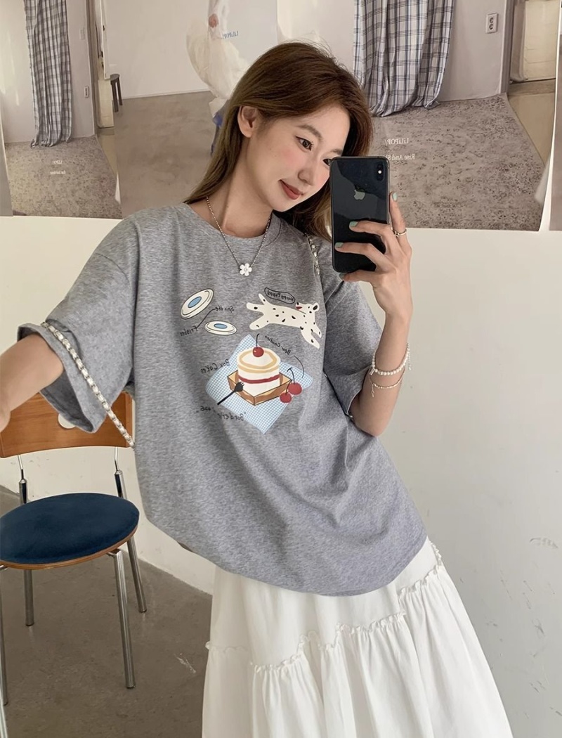Short sleeve large yard printing loose T-shirt for women
