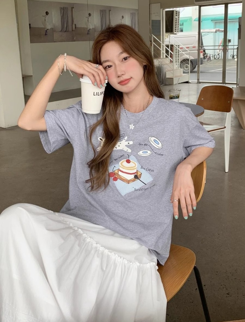 Short sleeve large yard printing loose T-shirt for women