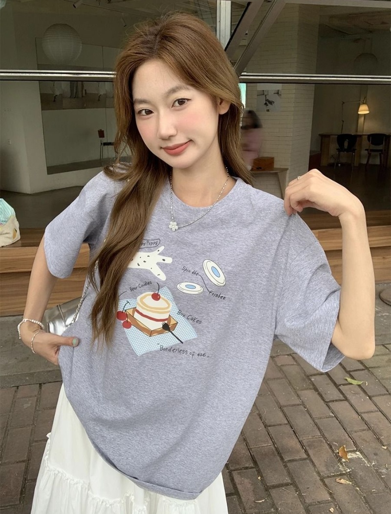 Short sleeve large yard printing loose T-shirt for women