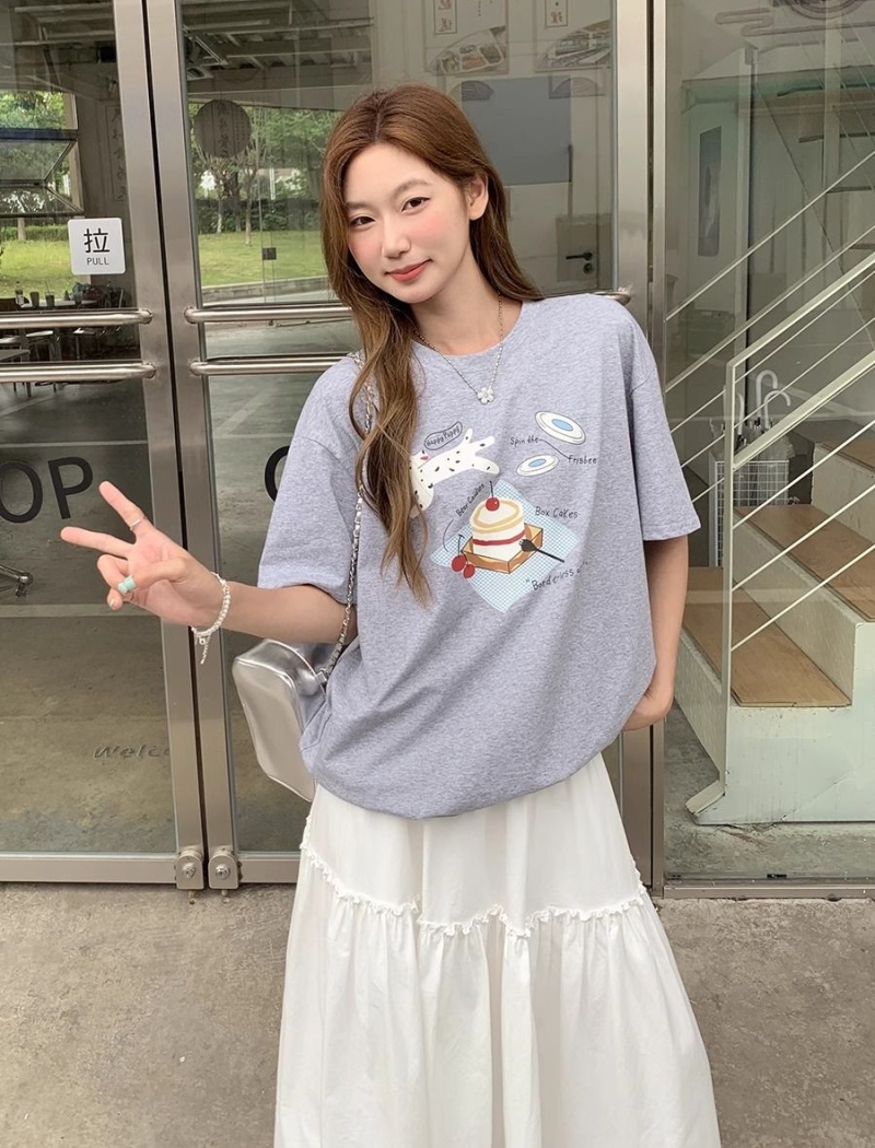 Short sleeve large yard printing loose T-shirt for women