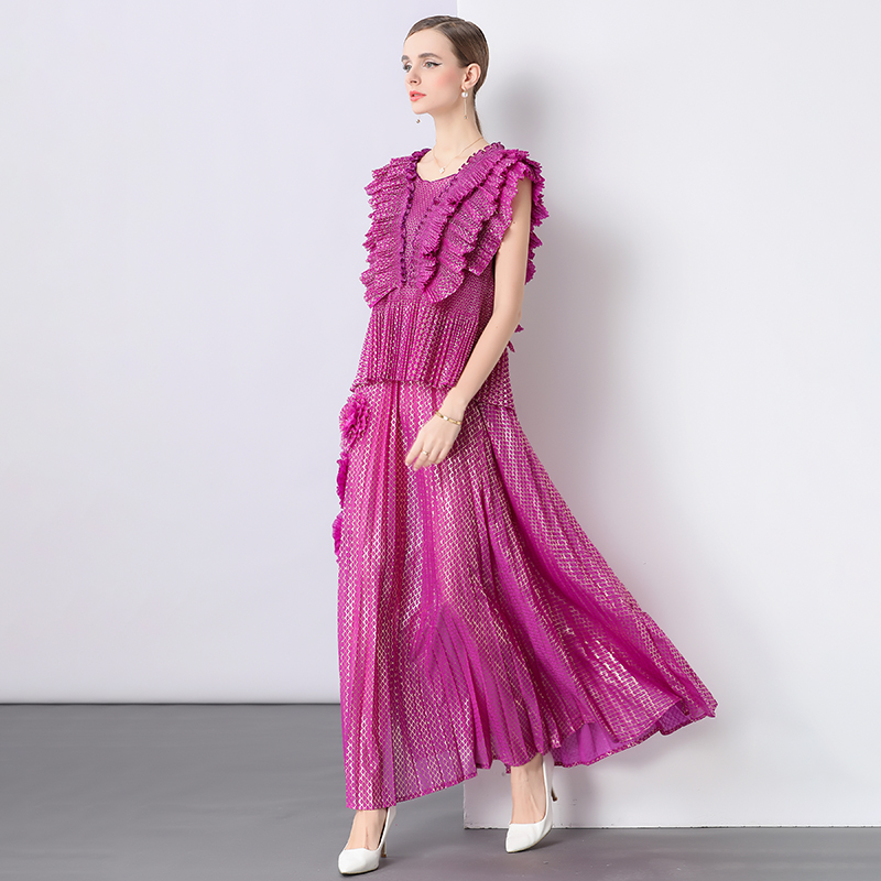 All-match split tops pleated disk flowers skirt a set