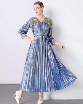 Pleated dress European style formal dress for women