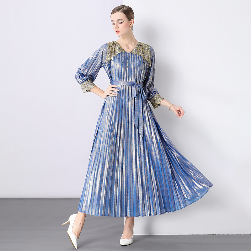 Pleated dress European style formal dress for women