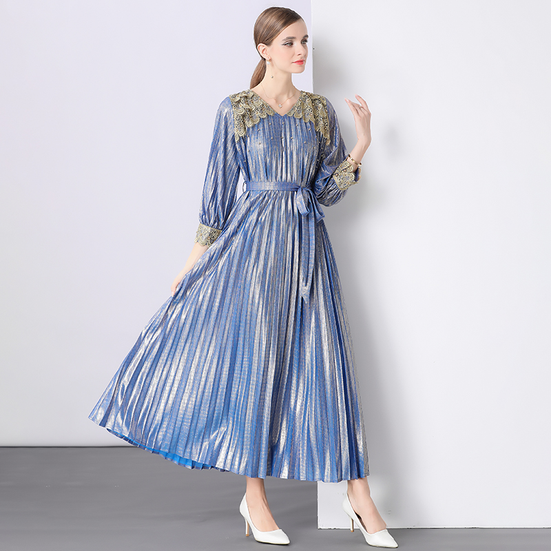 Pleated dress European style formal dress for women