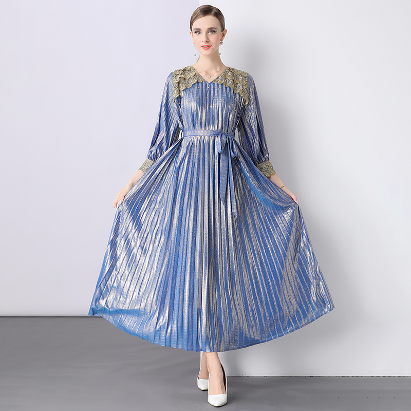 Pleated dress European style formal dress for women