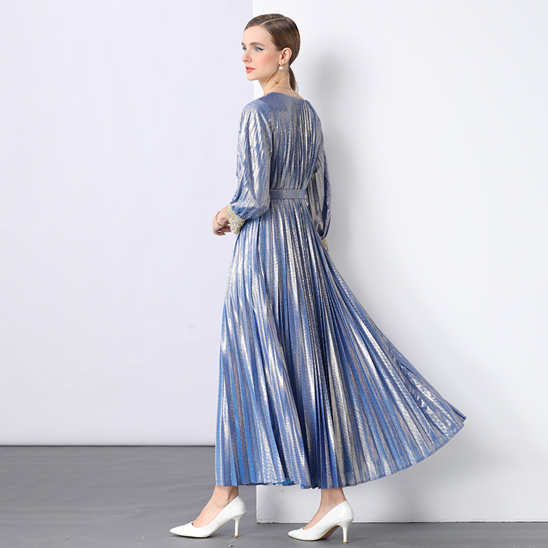 Pleated dress European style formal dress for women