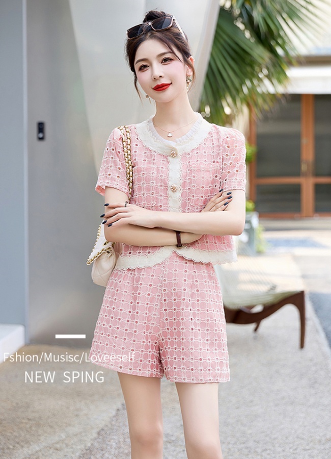 European style tops summer shorts 2pcs set