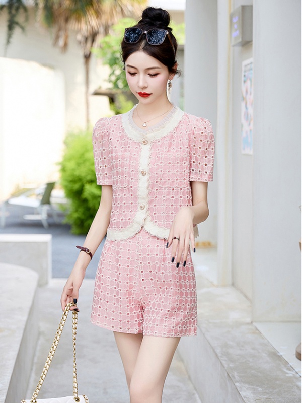 European style tops summer shorts 2pcs set