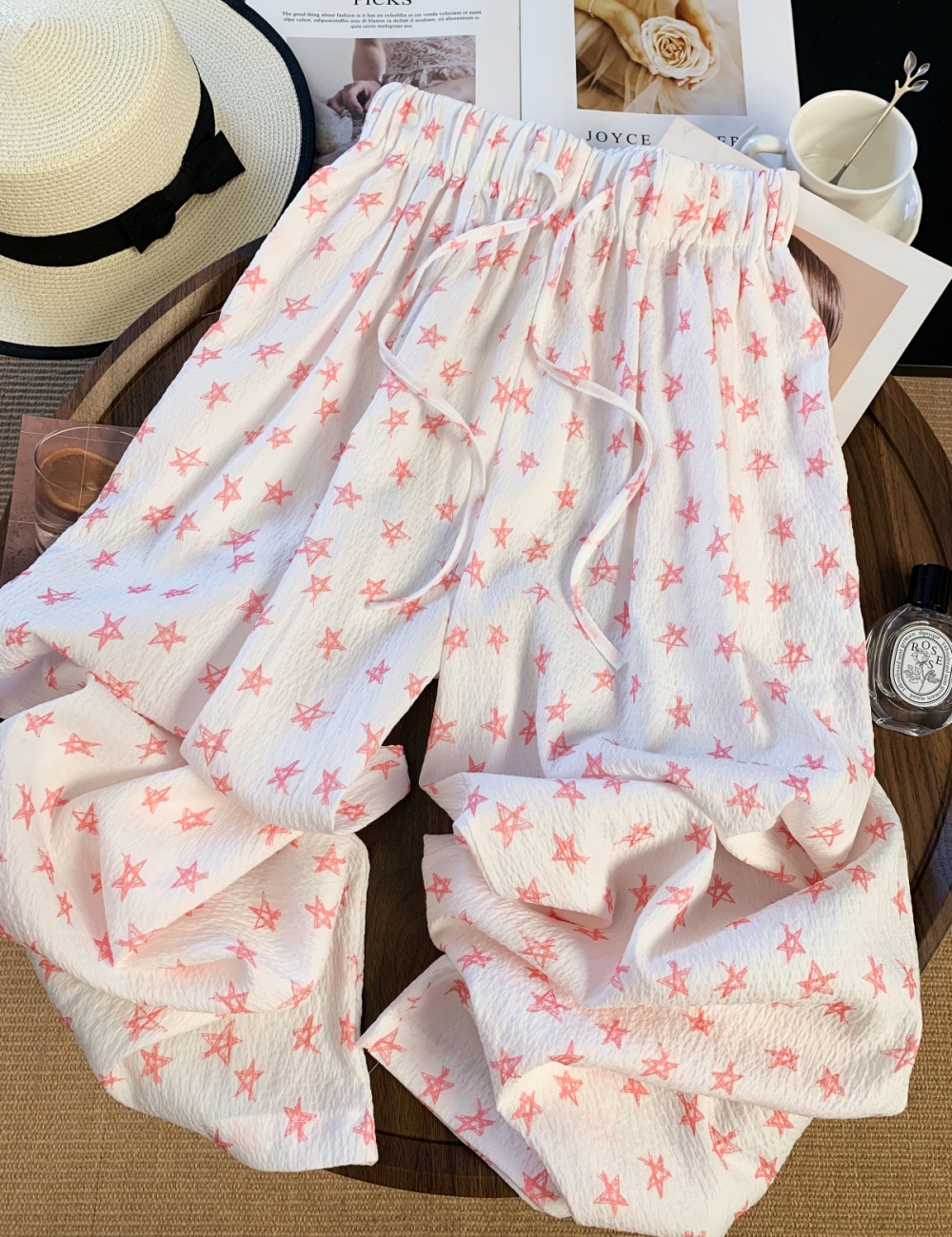 High waist casual pants stars wide leg pants for women