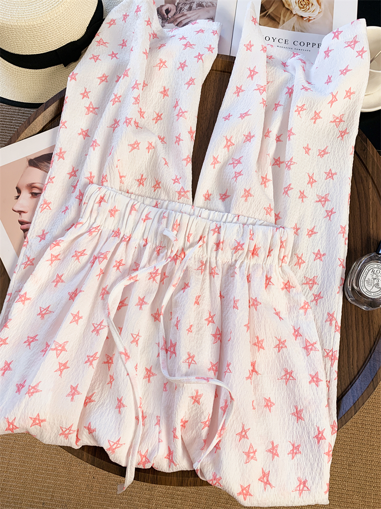 High waist casual pants stars wide leg pants for women