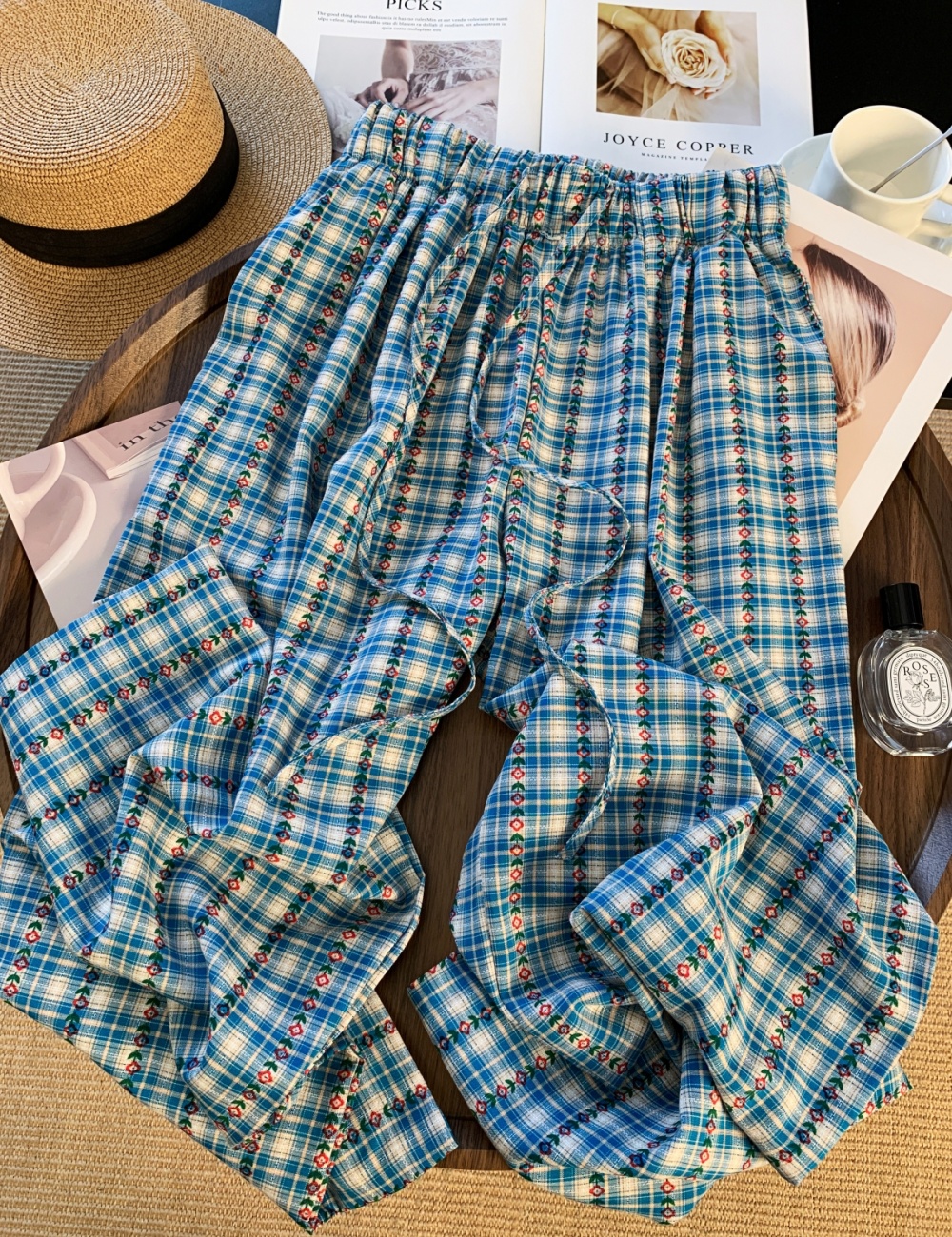 Straight pants flowers wide leg pants for women