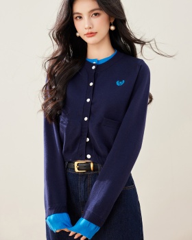 Retro college style sweater knitted cardigan for women