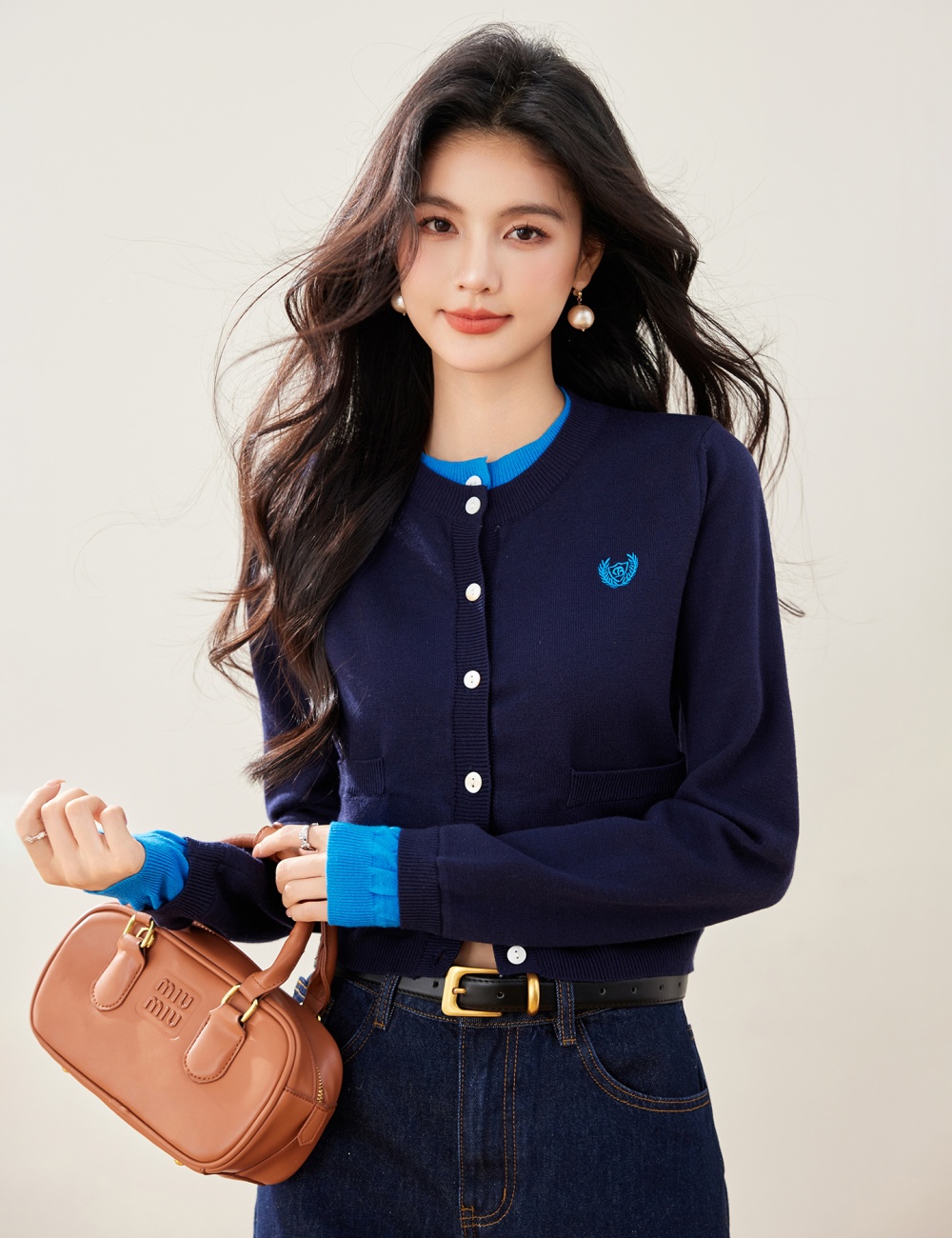 Retro college style sweater knitted cardigan for women