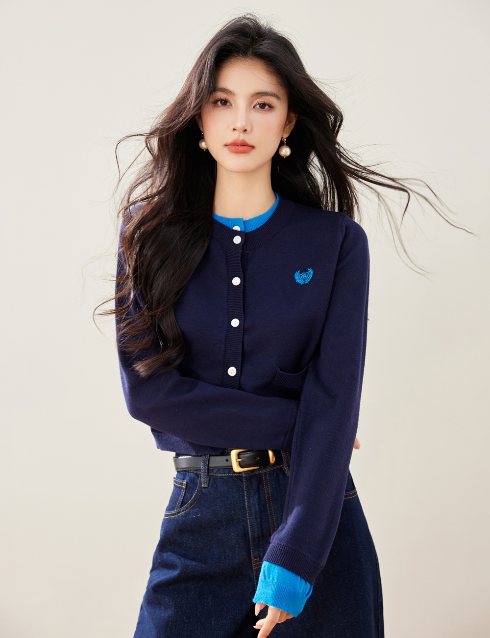 Retro college style sweater knitted cardigan for women
