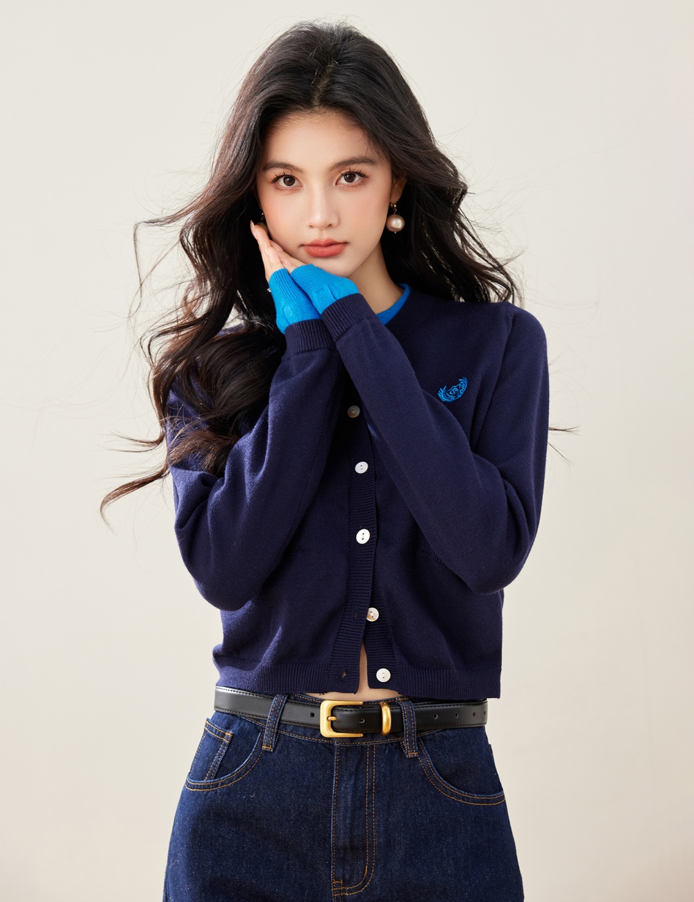 Retro college style sweater knitted cardigan for women