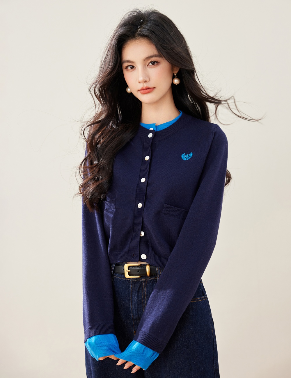 Retro college style sweater knitted cardigan for women