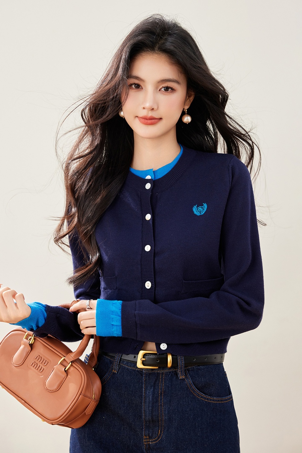 Retro college style sweater knitted cardigan for women