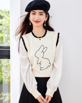 Splice embroidery tops spring and autumn sweater for women