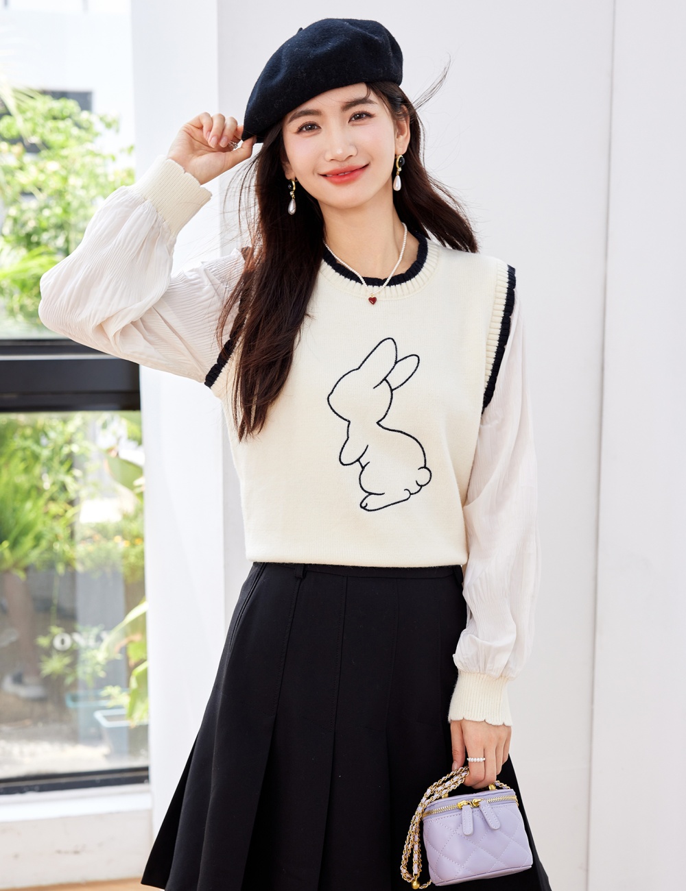 Splice embroidery tops spring and autumn sweater for women