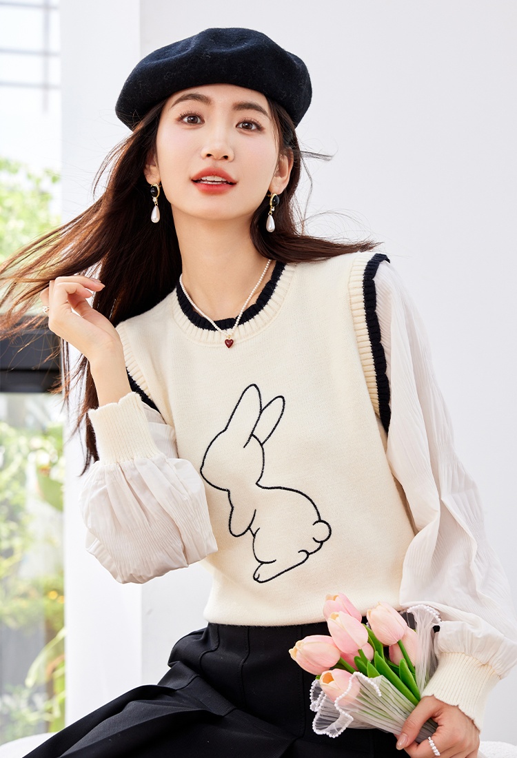 Splice embroidery tops spring and autumn sweater for women