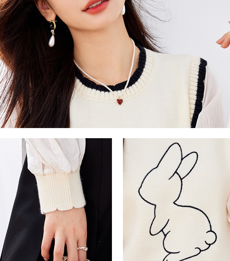 Splice embroidery tops spring and autumn sweater for women