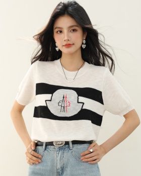 Round neck summer all-match sweater Korean style slim tops