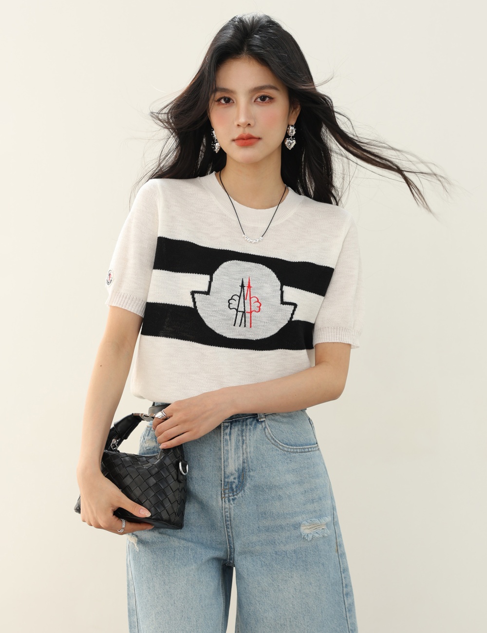 Round neck summer all-match sweater Korean style slim tops