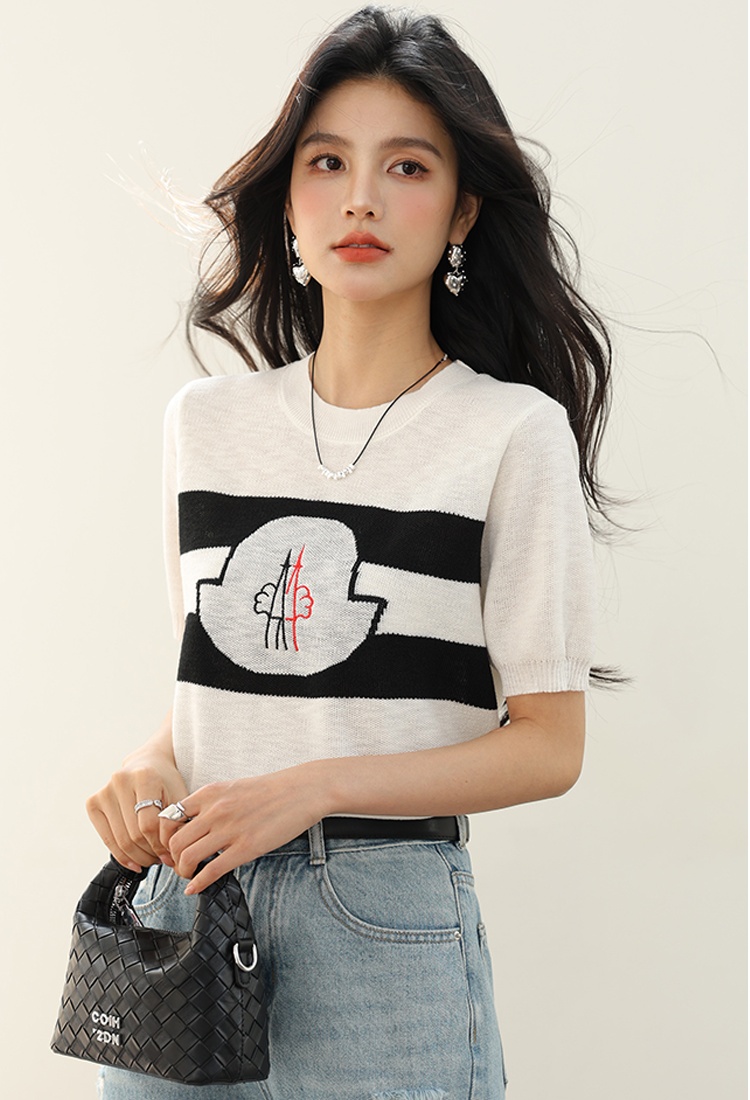 Round neck summer all-match sweater Korean style slim tops