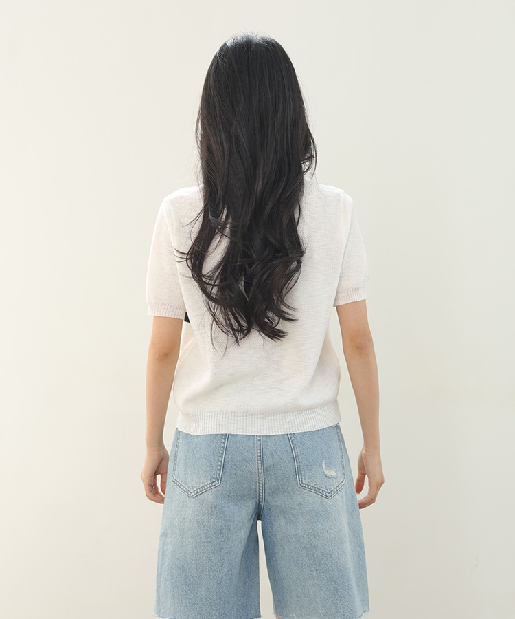 Round neck summer all-match sweater Korean style slim tops