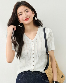 France style short sleeve cardigan simple sweater