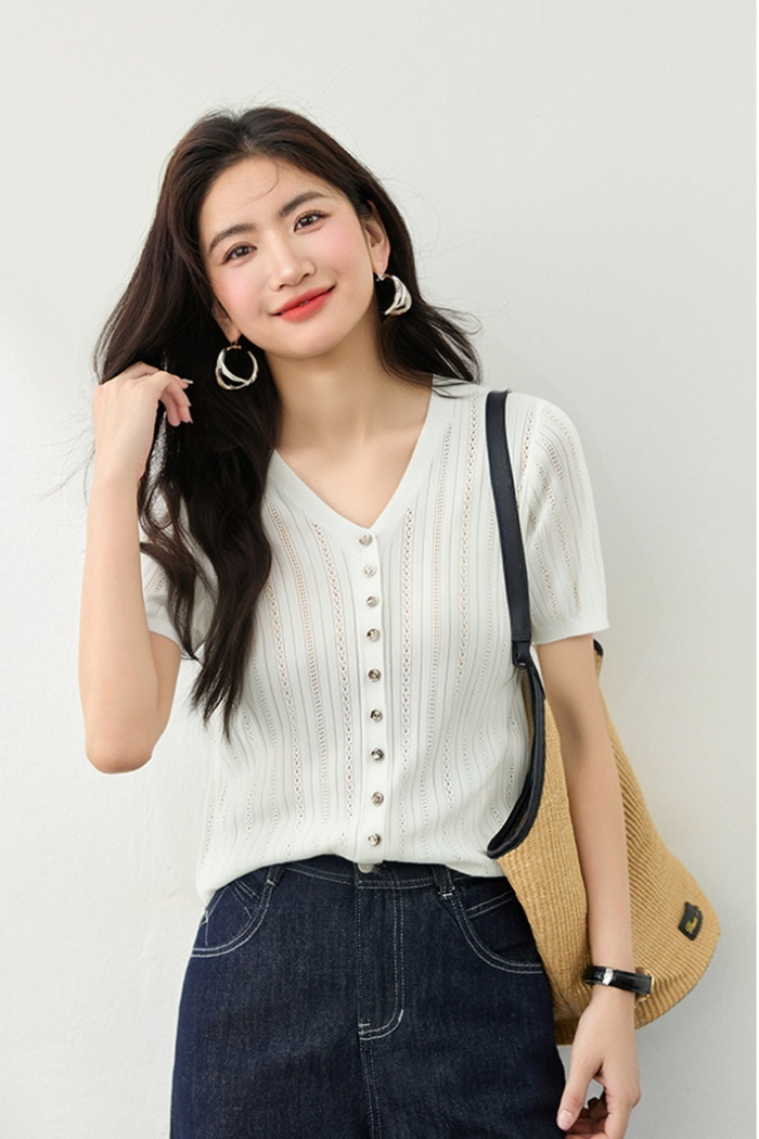 France style short sleeve cardigan simple sweater