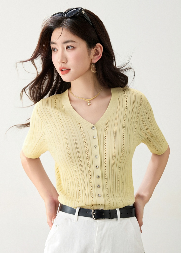 France style short sleeve cardigan simple sweater