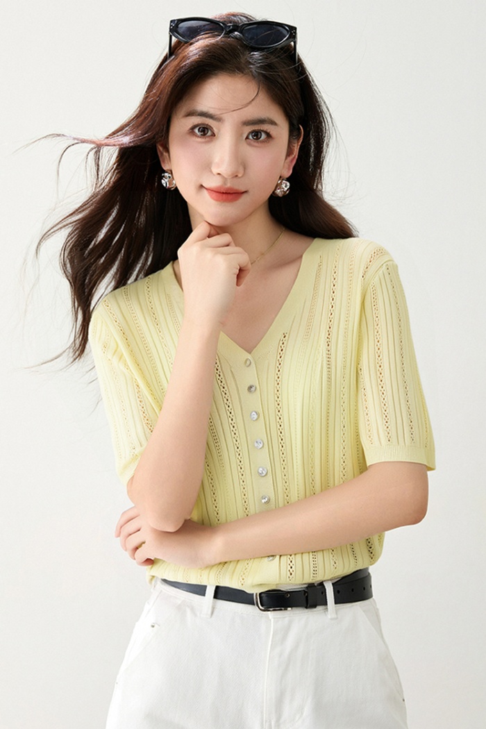 France style short sleeve cardigan simple sweater