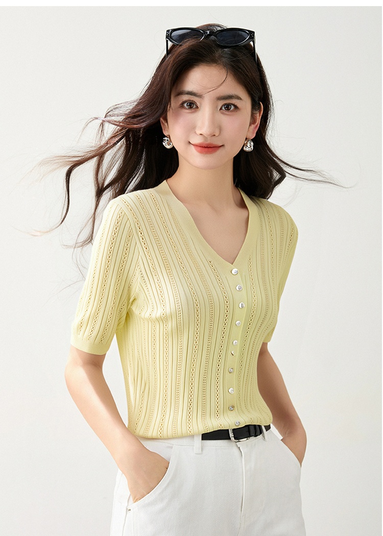 France style short sleeve cardigan simple sweater