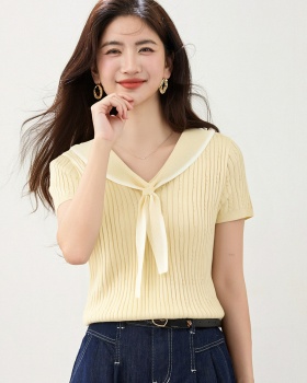 College style navy collar slim tops summer all-match T-shirt