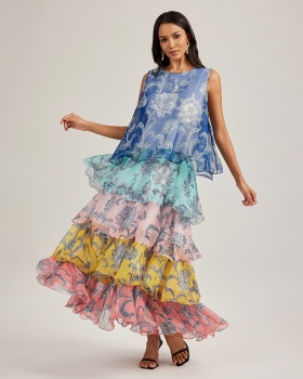 Thick and disorderly splice dress cake vacation long dress