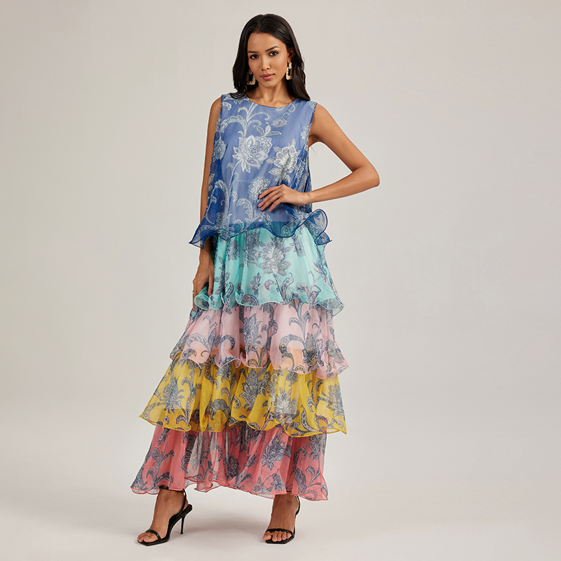 Thick and disorderly splice dress cake vacation long dress