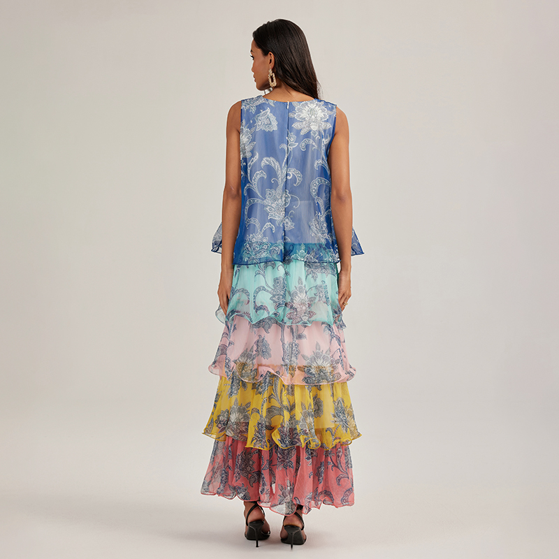 Thick and disorderly splice dress cake vacation long dress