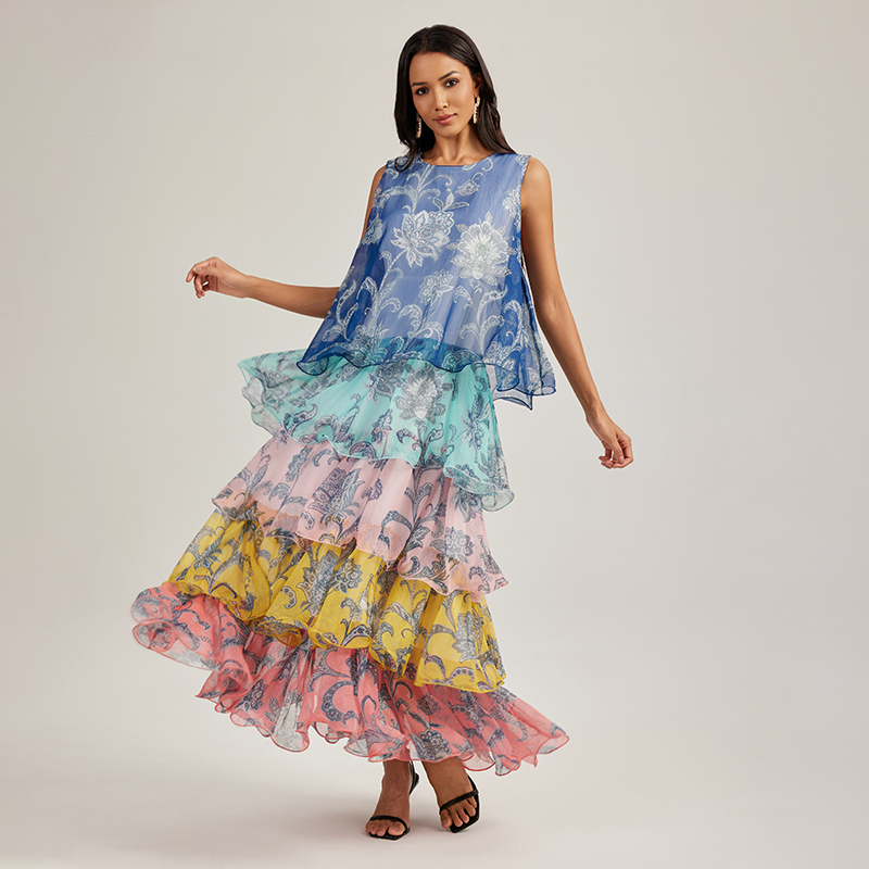 Thick and disorderly splice dress cake vacation long dress