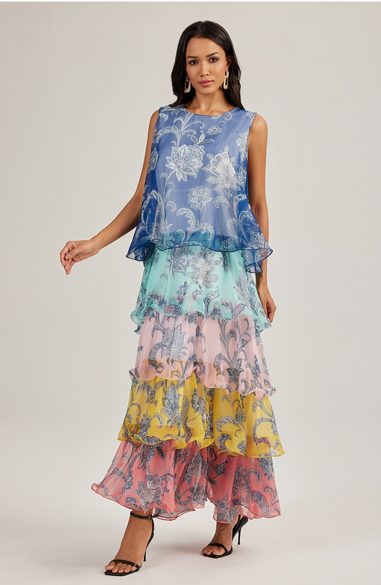 Thick and disorderly splice dress cake vacation long dress