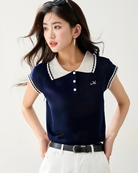 Short sleeve loose T-shirt lapel tops for women