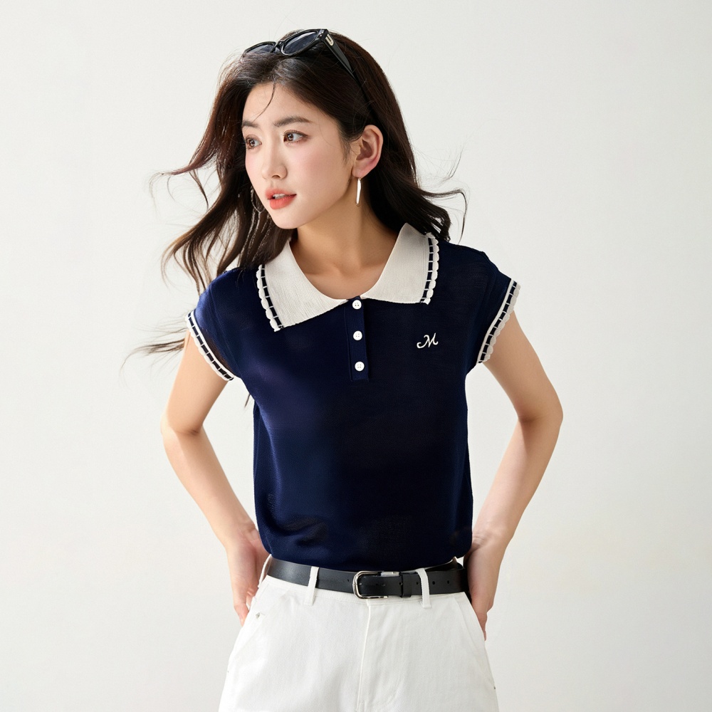 Short sleeve loose T-shirt lapel tops for women