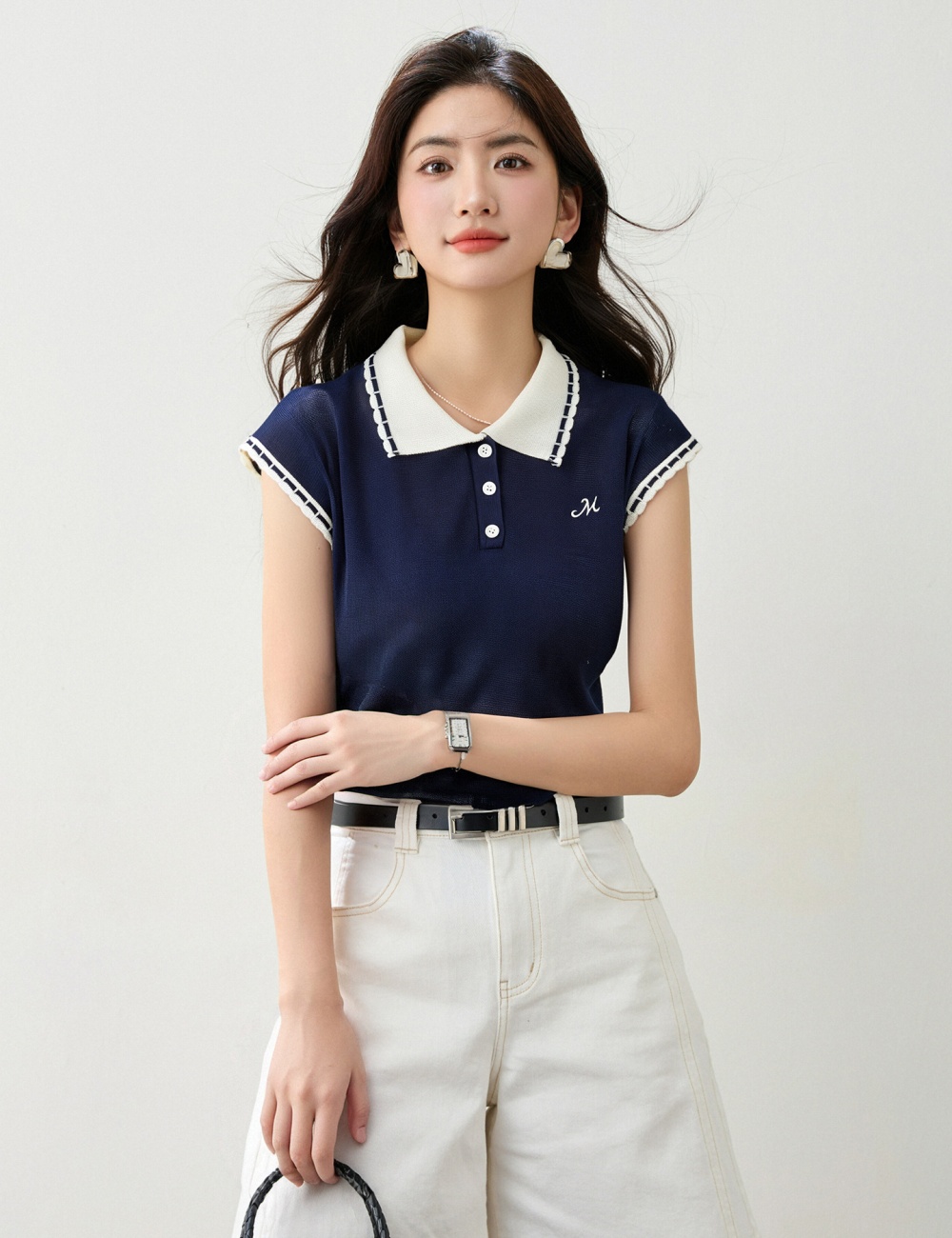 Short sleeve loose T-shirt lapel tops for women
