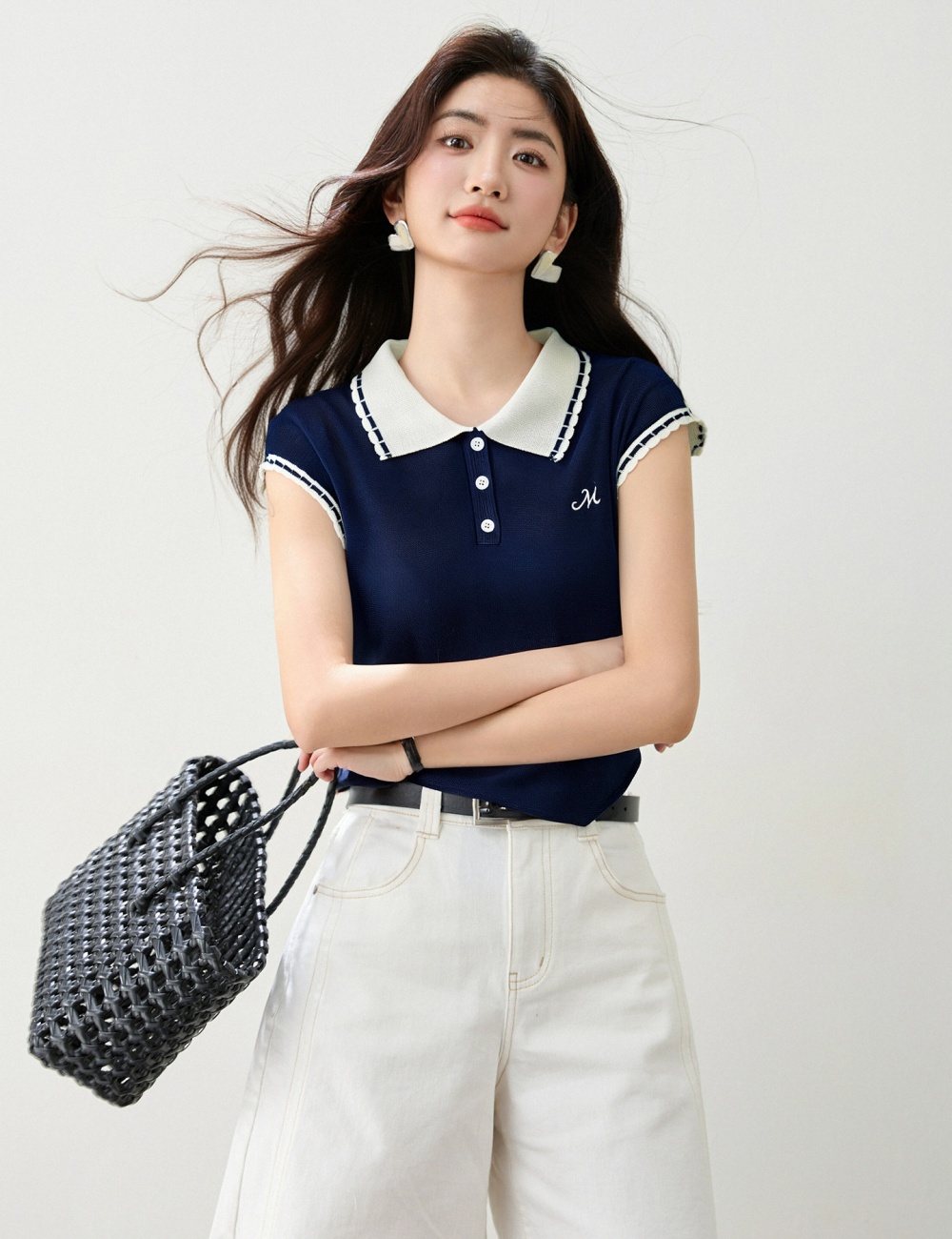 Short sleeve loose T-shirt lapel tops for women
